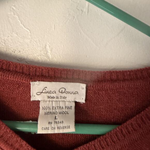 Linea Donna Sweater Vintage Large Red V Neck Pullover Merino Wool Made Italy - Picture 4 of 9